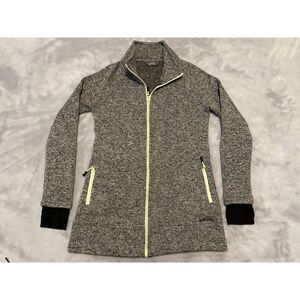 Eddie Bauer Women's Sweater Knit Fleece Full Zip Jacket Gray Thumb Holes Size S